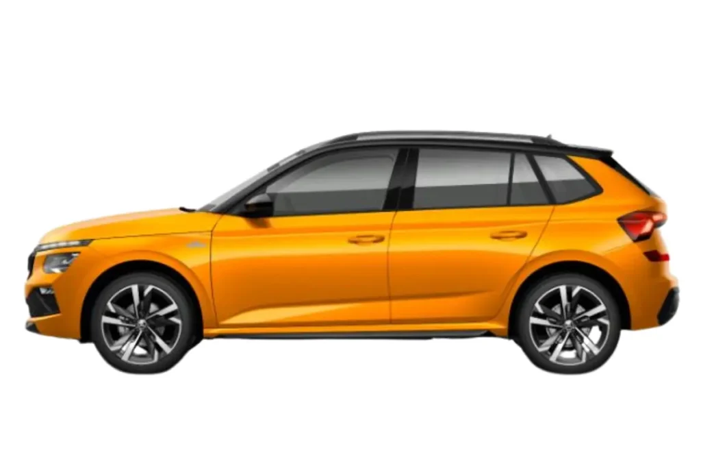 Skoda Kamiq Phoenix Orange met Black Magic dak Kleur