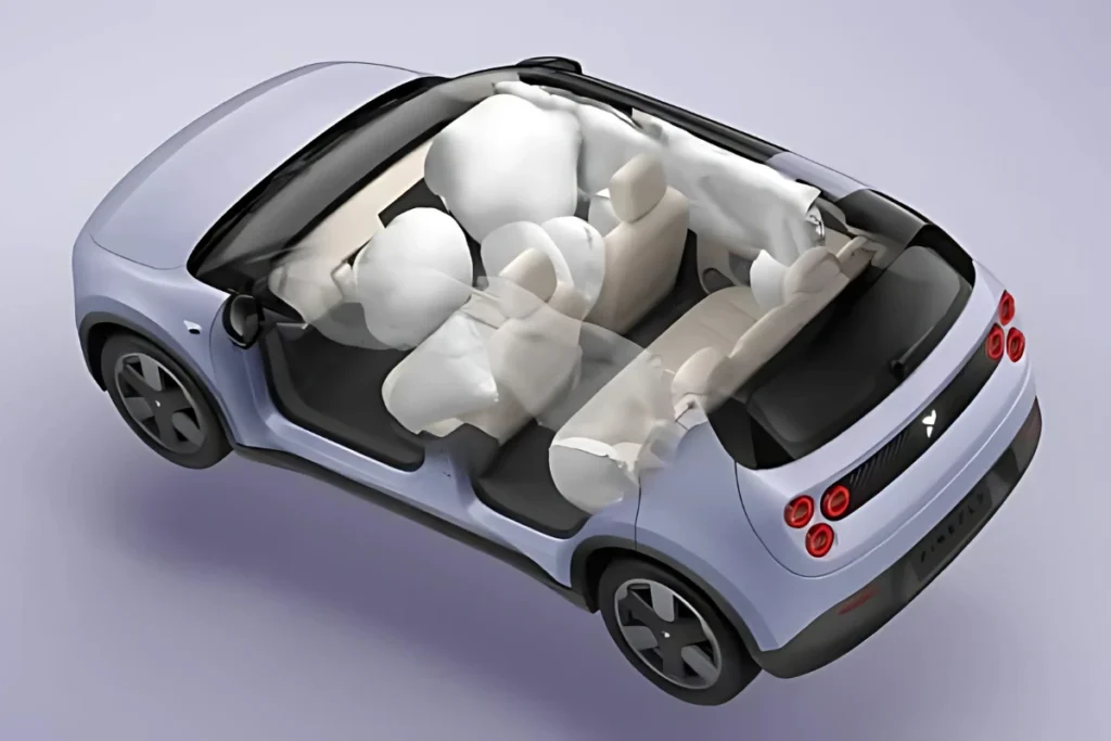 Nio Firefly's uitgebreide 9-airbag veiligheidssysteem visualisatie met passagiersbescherming