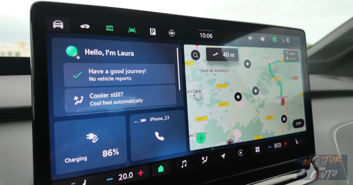 Skoda Elroq's 13-inch infotainmentscherm met Laura digitale assistent en navigatie-interface