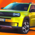 De volledig nieuwe 2025 Fiat Grande Panda toont zijn kenmerkende LED-matrix grille en moderne SUV-styling in levendig geel