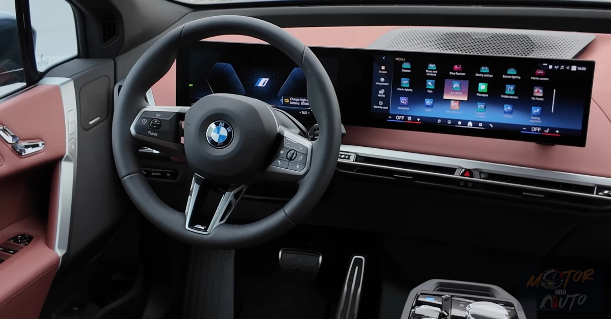 Detailaanzicht van het curved display en middenconsole van de 2026 BMW iX