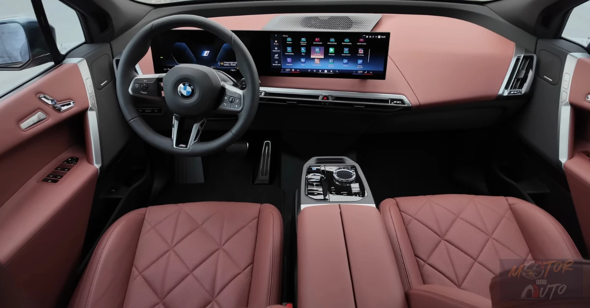 Volledig interieuroverzicht van de 2026 BMW iX met dashboard en stoelen