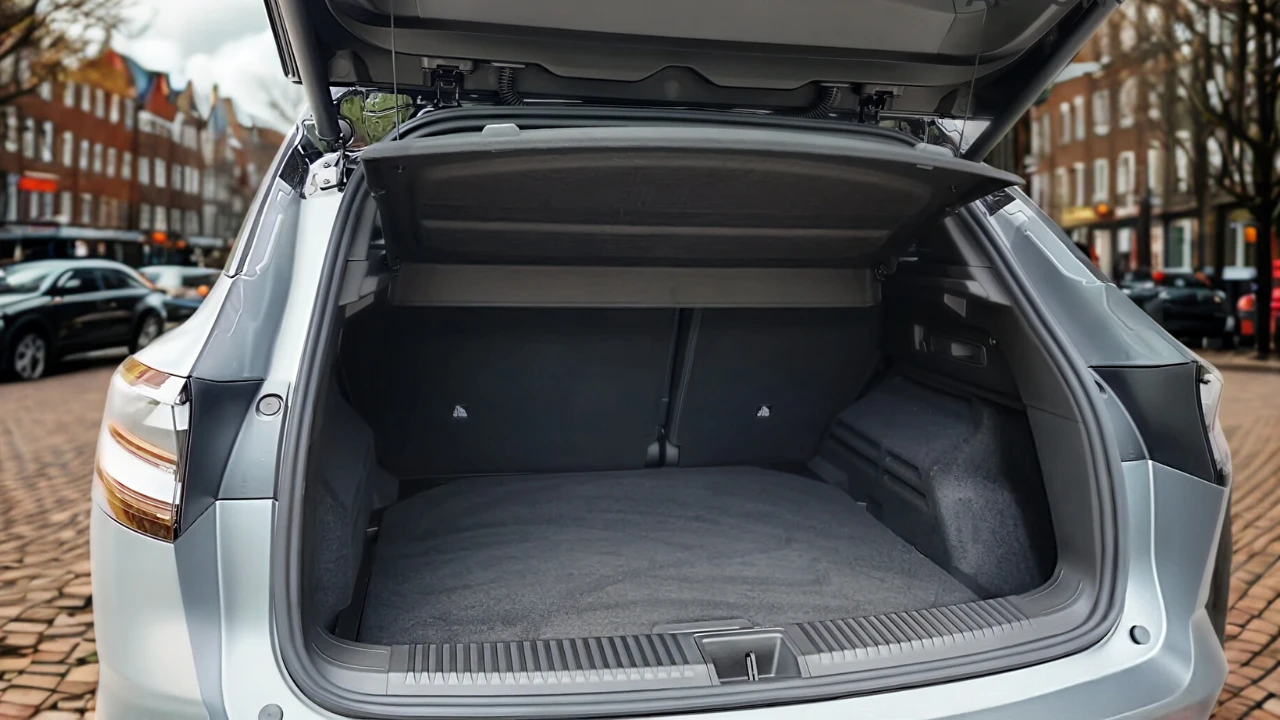 Interieur zicht op de bagageruimte van de 2025 Renault Austral toont 487-527 liter kofferruimte met optioneel dubbele bodem opbergvak.