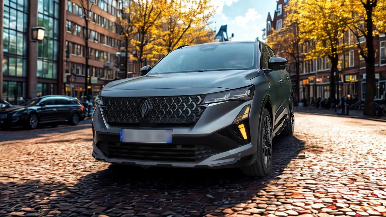 Vooraanzicht van 2025 Renault Austral met diamant-patroon grille, LED koplampen en vernieuwde voorbumper