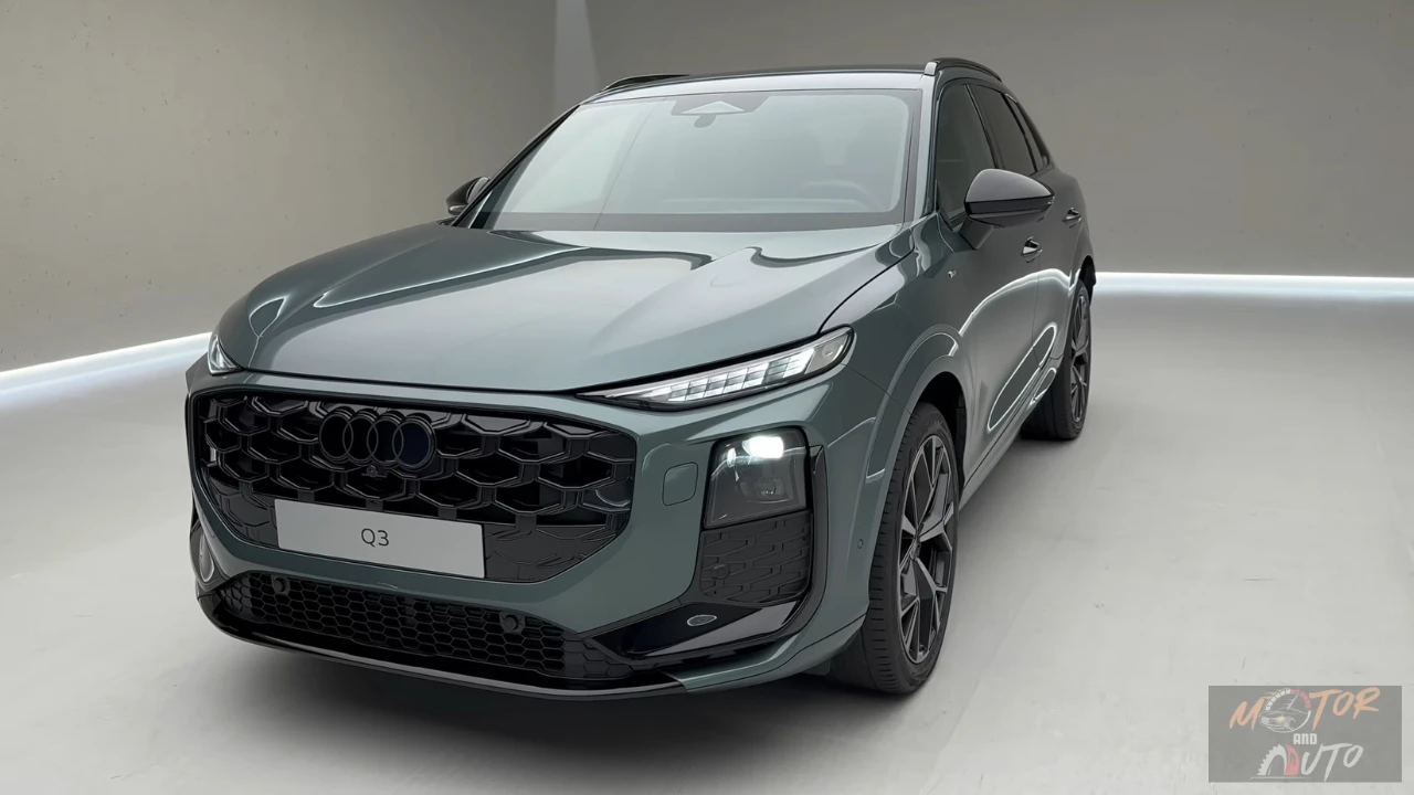 2025 Audi Q3 Exterieur - Sage Groen met Singleframe Grille