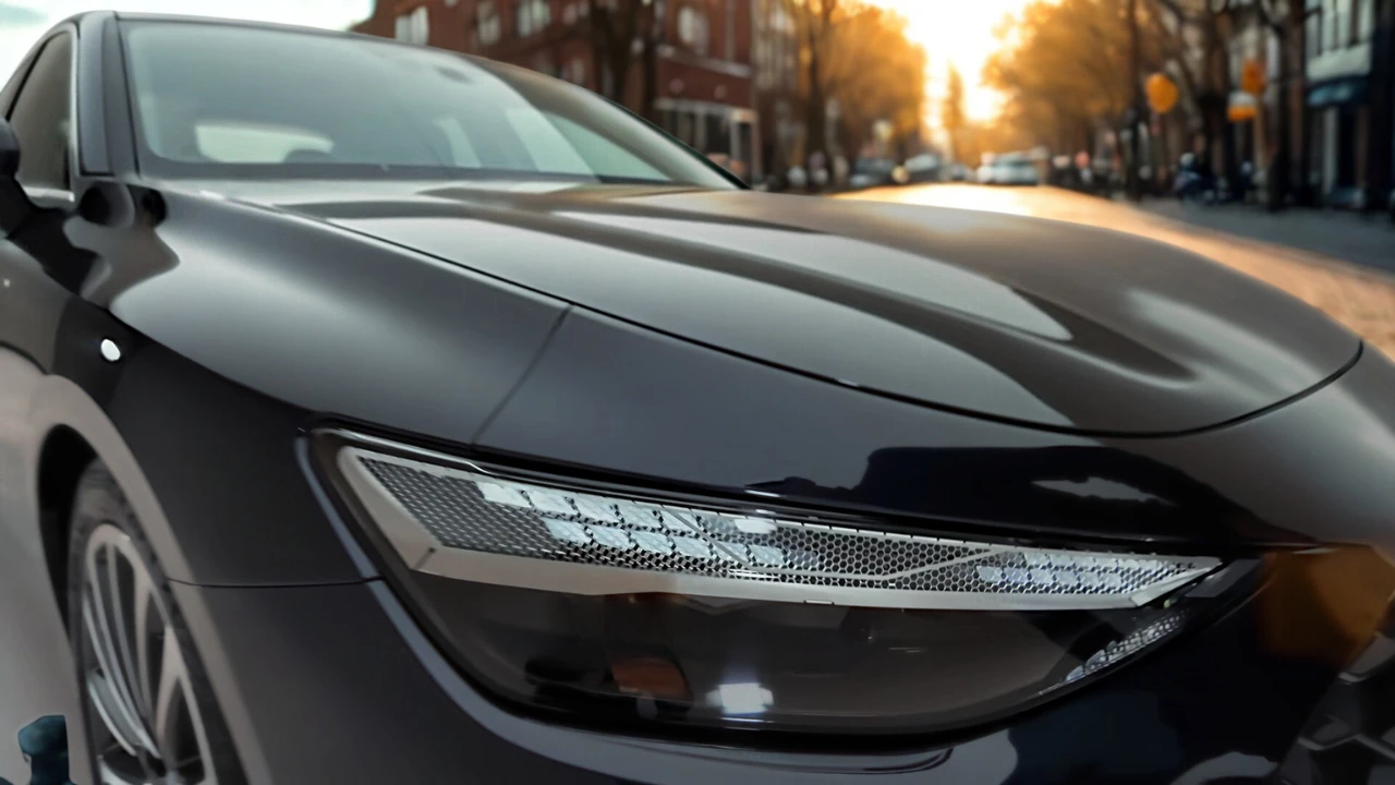 Gedetailleerde close-up van 2026 Audi A6 Matrix LED-koplamp met honingraat mesh-inzet, LED-dagrijverlichting en slanke koplamphuis-ontwerp