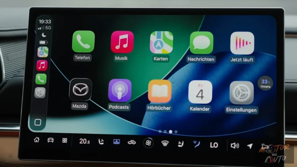 2026 Mazda 6e 14,6-inch touchscreen met Apple CarPlay interface met Duitse taal apps en naadloze smartphone integratie