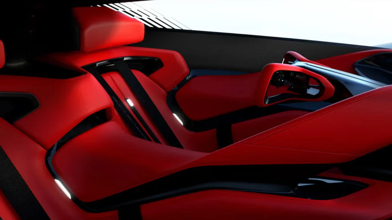 California Corvette Interieur Zij Zicht - Structurele Rode Elementen en Open Design