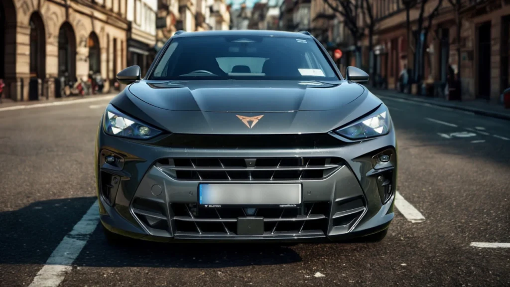 2025 Cupra Terramar directe vooraanzicht met driehoekige LED koplampen en Cupra logo