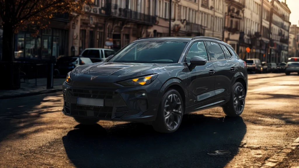 2025 Cupra Terramar voor drie-kwart aanzicht in gouden uur belichting met premium SUV design