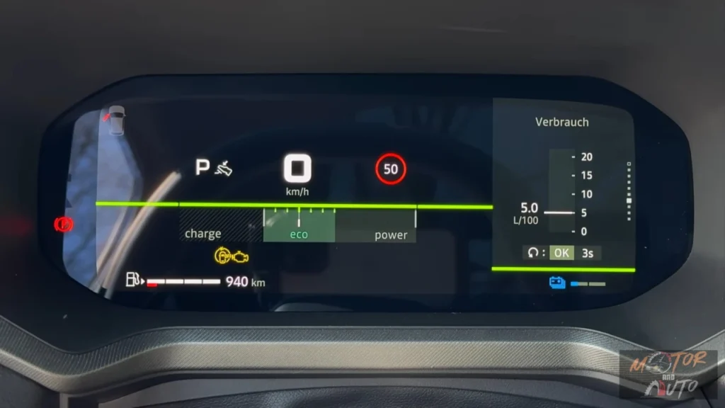 Digitaal instrumentendisplay van de 2025 Dacia Bigster Hybrid 155
