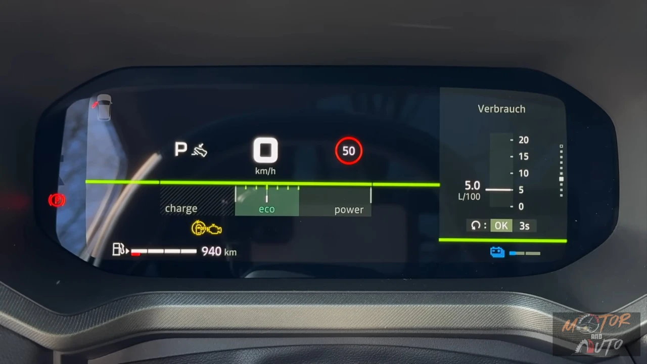 Digitaal instrumentendisplay van de 2025 Dacia Bigster Hybrid 155