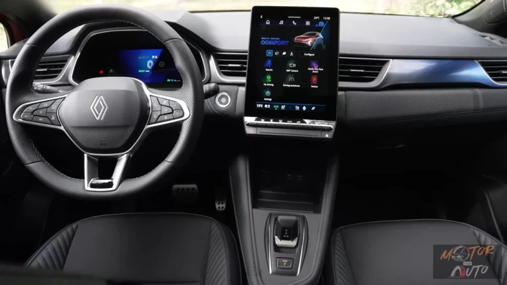 Centrale dashboardweergave van de 2025 Renault Symbioz met het 10,4-inch OpenR Link touchscreen met Google-integratie, klimaatbediening en premium dashboardmaterialen met moderne ontwerpelementen.