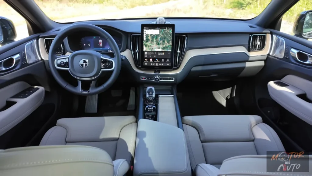 2026 Volvo XC60 volledig dashboard overzicht met 11,2-inch Google Automotive touchscreen, digitale instrumenten, stuurwiel bediening en premium interieur materialen