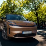 Vooraanzicht van de 2026 Lynk & Co 08 met nadruk op de minimalistische Scandinavische ontwerpfilosofie, onderscheidende LED verlichtingssignatuur en gesloten voorgrill ontwerp geoptimaliseerd voor hybride efficiëntie.
