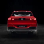 Mercedes GLC Elektrisch Rood Achteraanzicht met Ster Achterlichten Verlicht