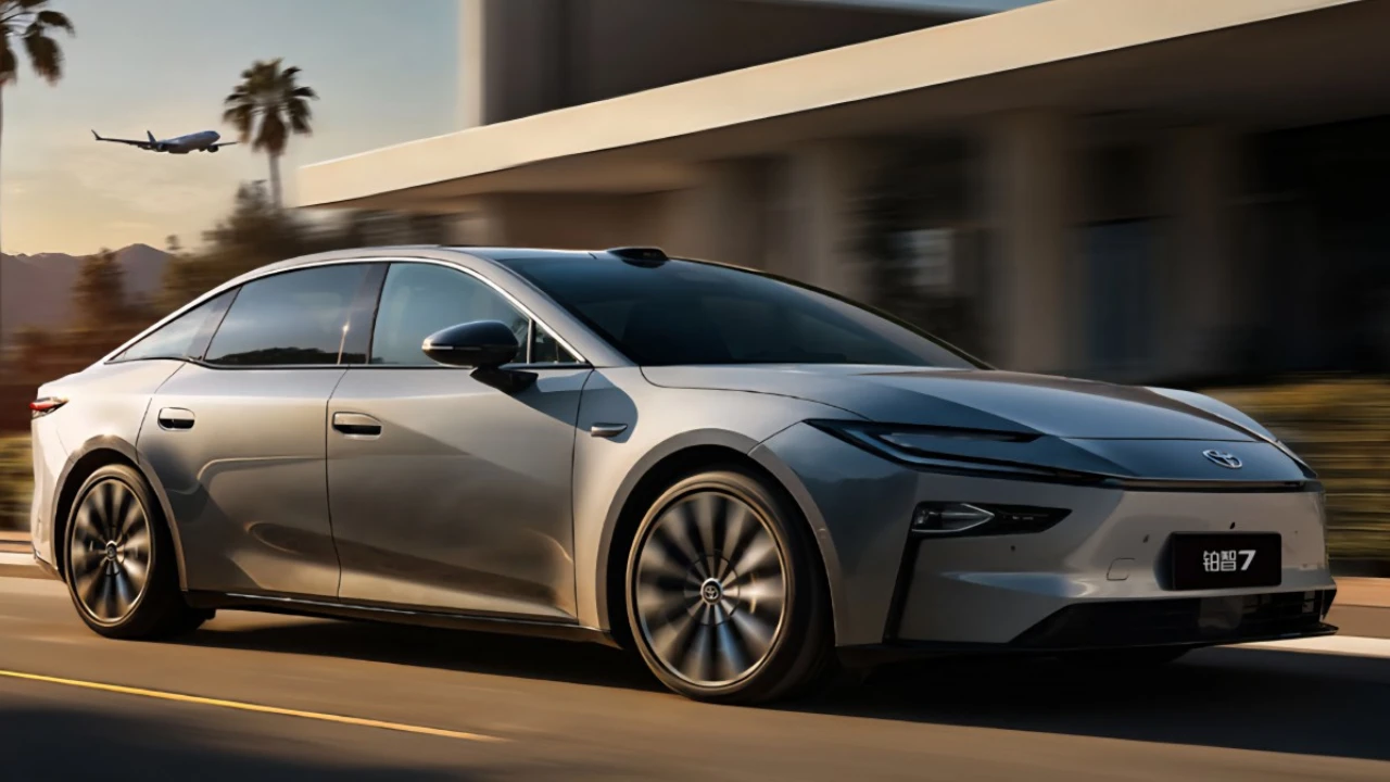 Toyota bZ7 Elektrische Sedan in Beweging op Snelweg