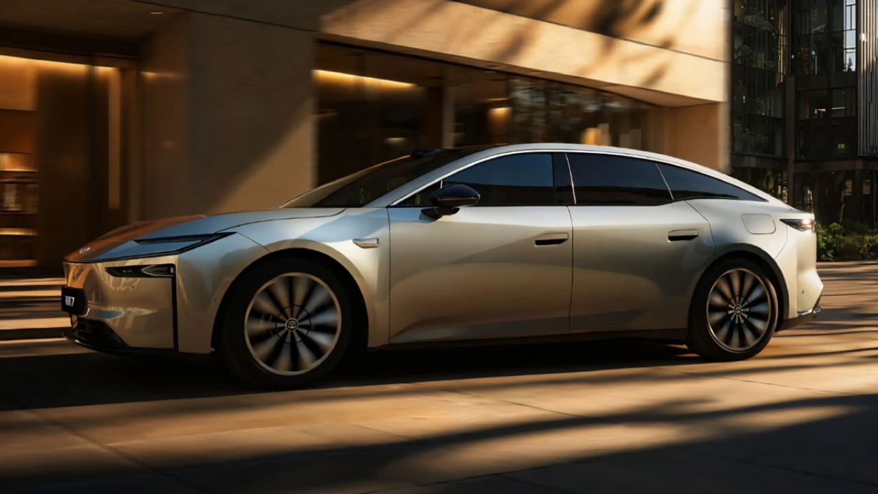 Toyota bZ7 Elektrische Sedan in Moderne Stedelijke Omgeving