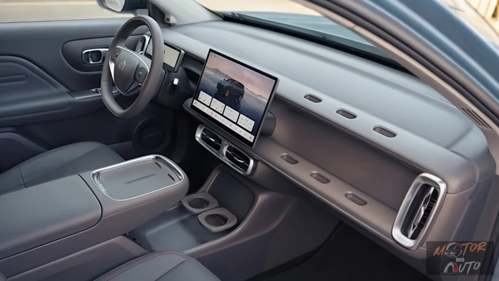 Middenconsole en dashboardgebied van de 2026 Leapmotor B10 met het unieke getextureerde paneelontwerp