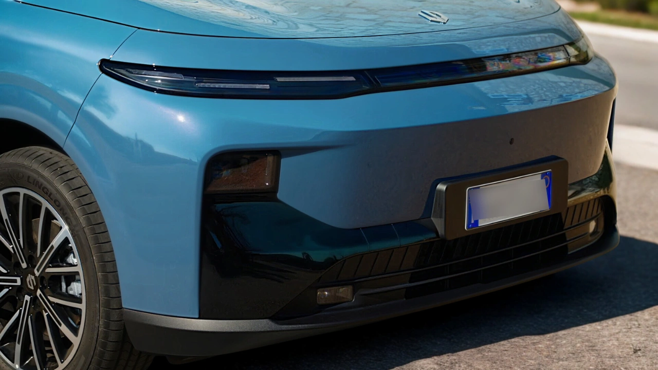 Close-up van de aerodynamische voorbumper van de 2026 Leapmotor B10 en gesloten grille-ontwerp voor elektrische voertuigen