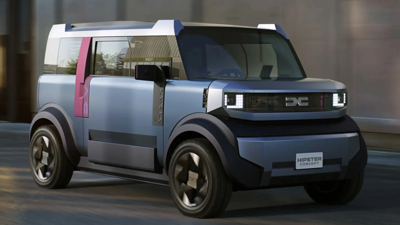 Dacia Hipster Concept Buitenkant Zijaanzicht met Vierkant Ontwerp en Stoffen Deurriempje