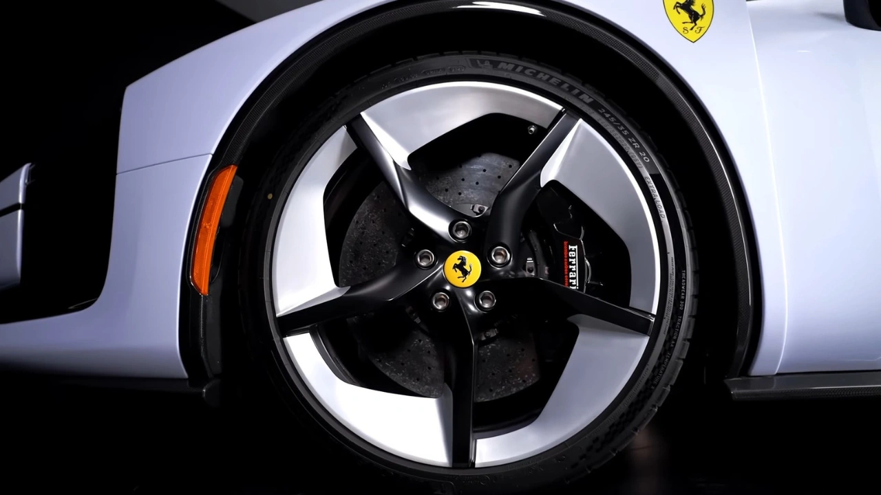 Ferrari SC40 Wiel Detail - Geborsteld Metaal en Zwarte Spaken