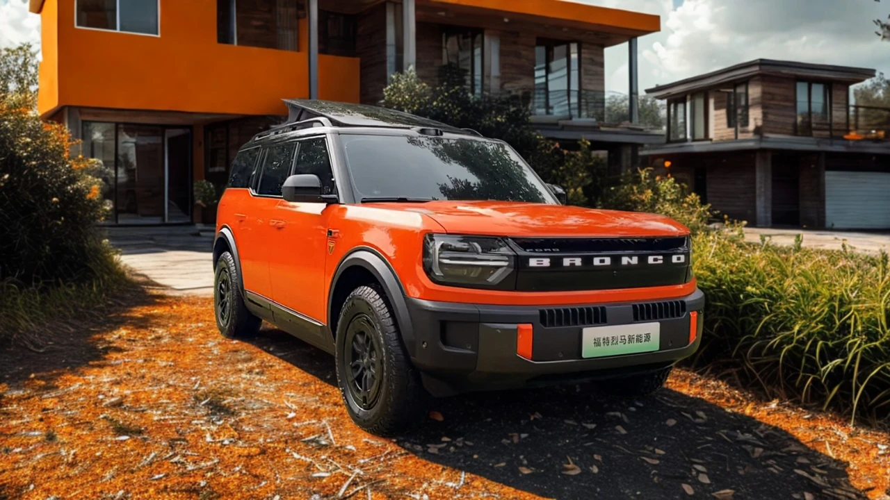 Ford Bronco Elektrisch Vooraanzicht met BRONCO Verlichte Logo Badge