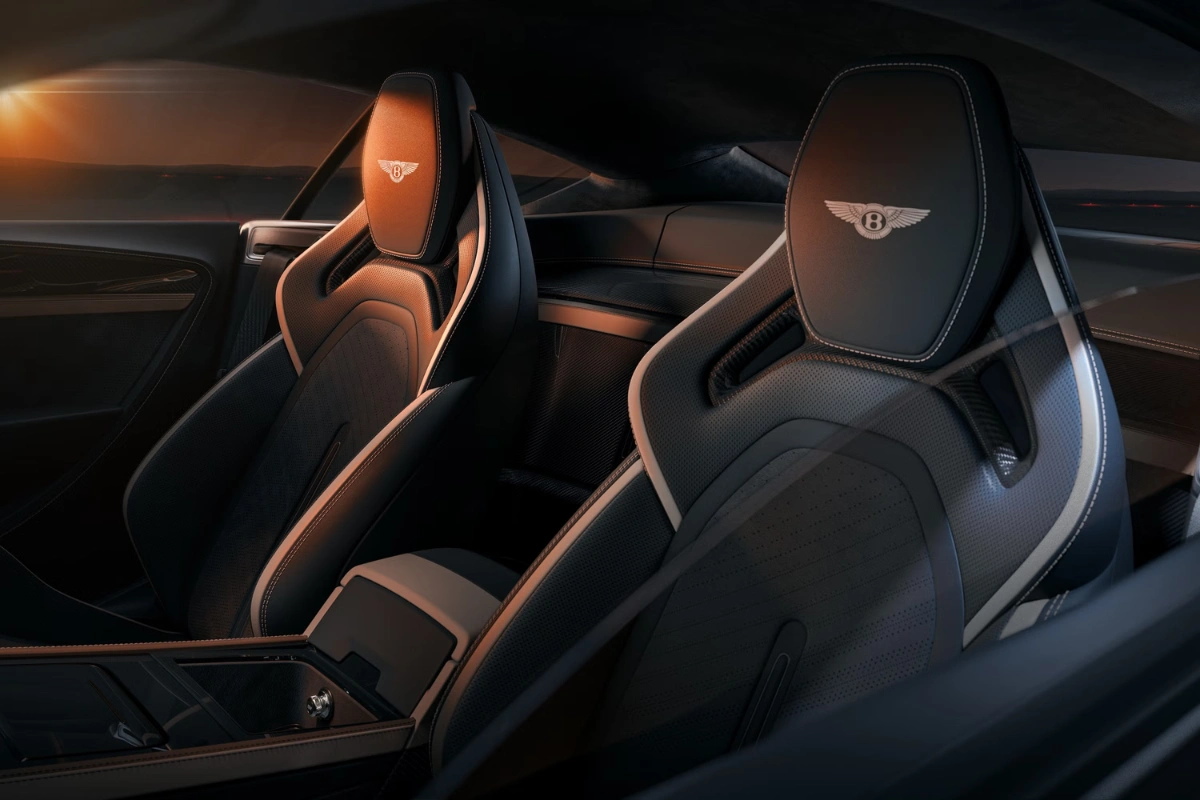 2027 Bentley Continental GT Supersports Sport Kuipstoelen Detail met Oranje Leren Accenten