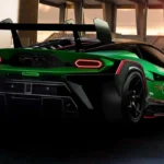 2027 Lamborghini Temerario Super Trofeo Driekwart Achteraanzicht op Circuit