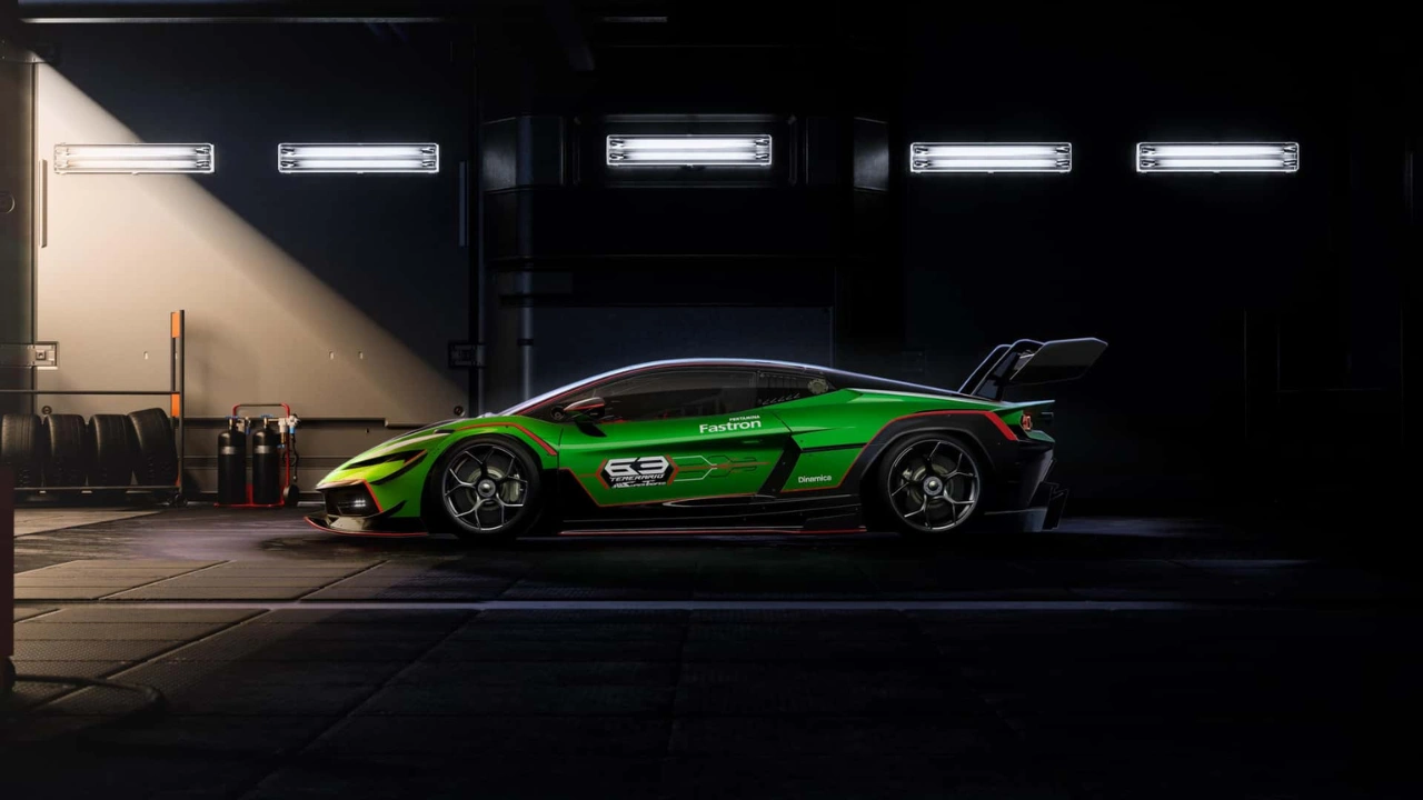 2027 Lamborghini Temerario Super Trofeo Zijaanzicht in Pitstraat