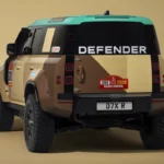 Defender D7X-R Achteraanzicht met Saudi-Arabië 2026 Competitiebadge