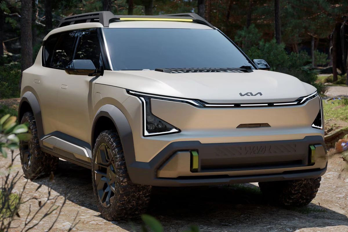 Kia EV5 Weekender Off-Road Concept met All-Terrain Banden