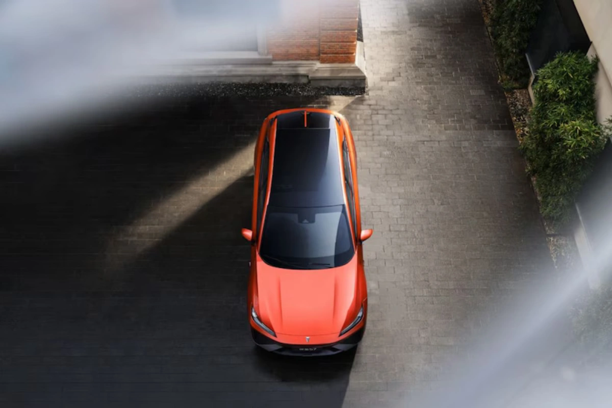 Changan Deepal S07 Luchtfoto Bovenaanzicht in Oranje met Dakontwerp