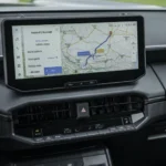 Close-up van het centrale 12,3-inch infotainmentscherm met navigatie in de 2026 Toyota Hilux BEV.