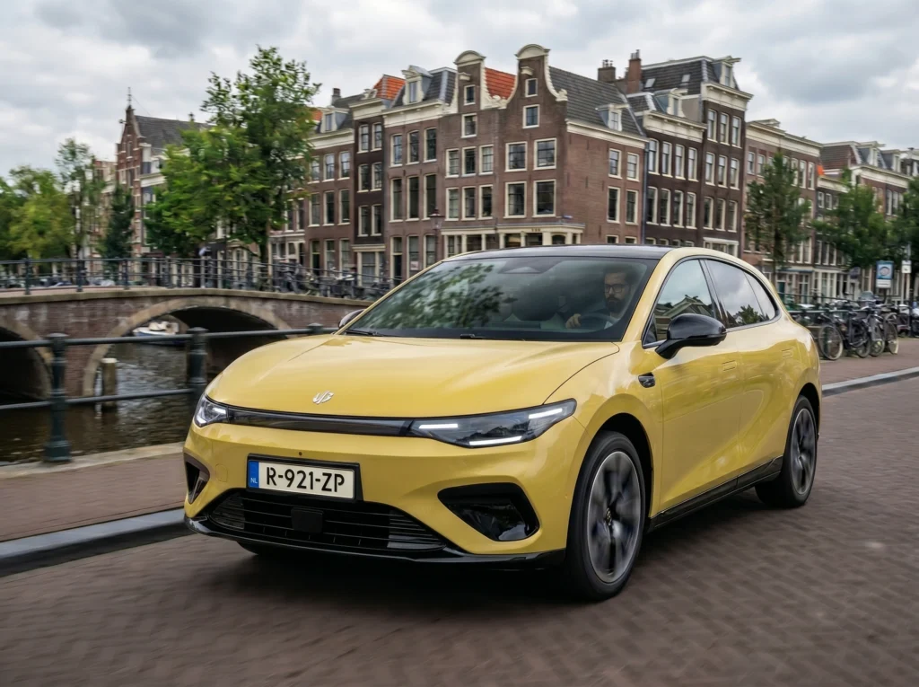 2026 Leapmotor B05 – Dynamisch Vooraanzicht Driekwart Rijdend